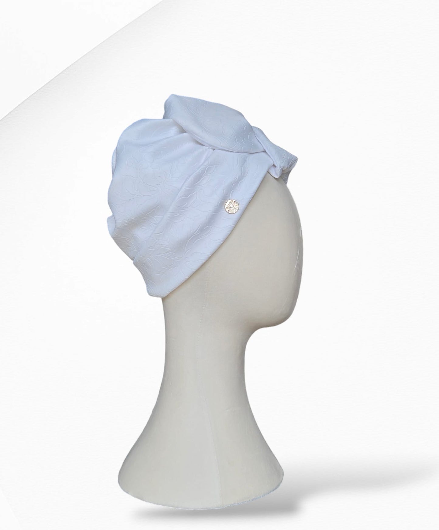 Cream Embossed Tulip Turban